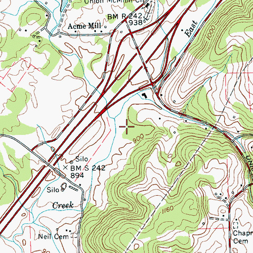 Topographic Map of Denton Spring, TN