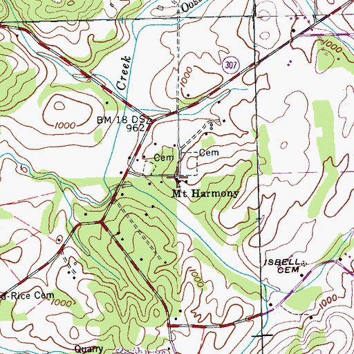 Topographic Map of Mount Harmony Baptist Church, TN