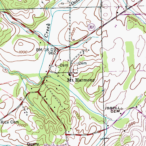 Topographic Map of Mount Harmony School (historical), TN