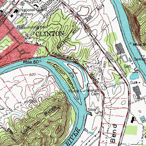 Topographic Map of Clinton Island Shoals, TN