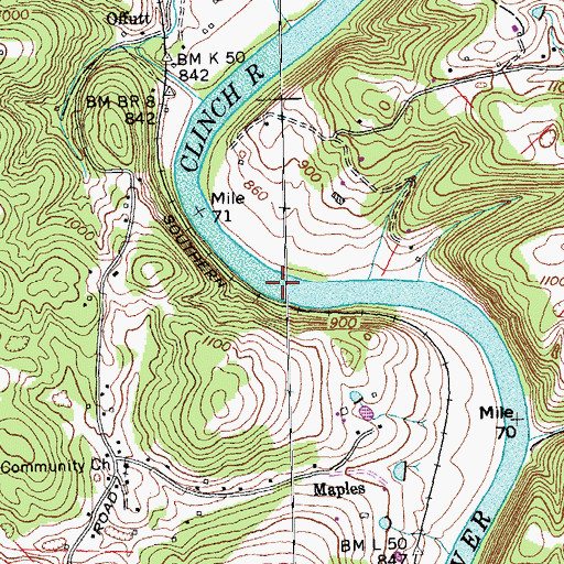 Topographic Map of Thomas Shoals, TN