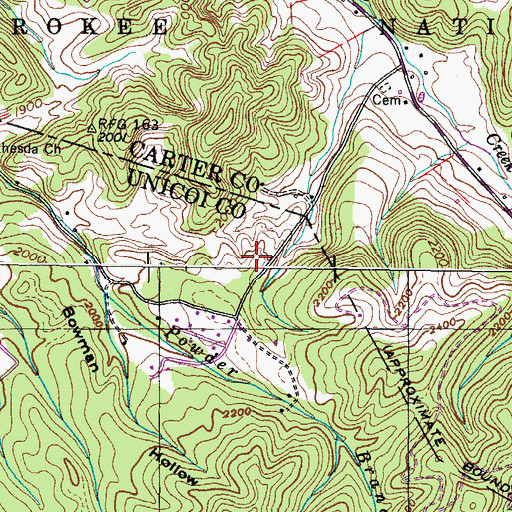 Topographic Map of Brummett Prospect, TN