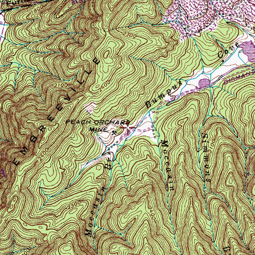 Topographic Map of New Peach Orchard Mine, TN