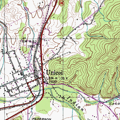 Topographic Map of Street Mine, TN