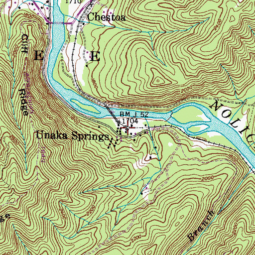 Topographic Map of Unaka Springs, TN