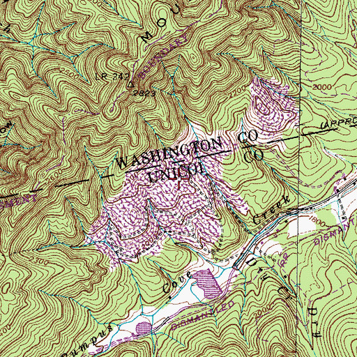 Topographic Map of West Baptist Hollow Mine, TN
