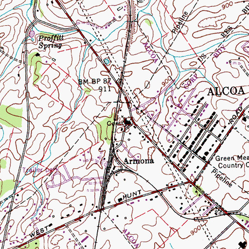 Topographic Map of Armona Cemetery, TN