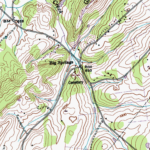 Topographic Map of Big Springs Cemetery, TN