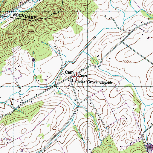 Topographic Map of Cedar Grove Cemetery, TN