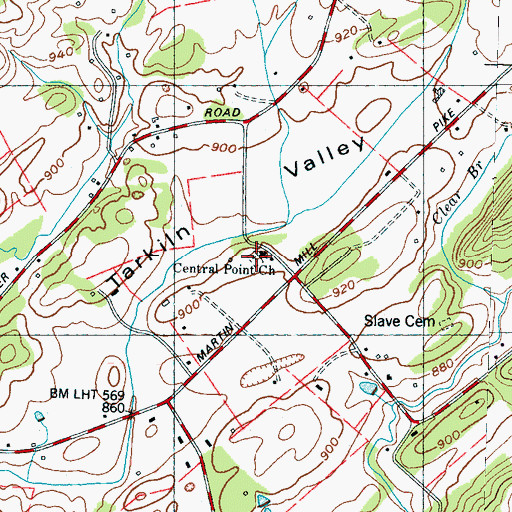 Topographic Map of Central Point Cemetery, TN