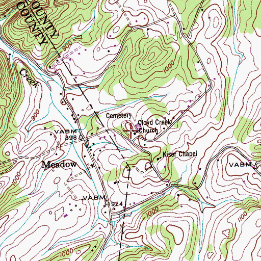 Topographic Map of Cloyds Creek Cemetery, TN