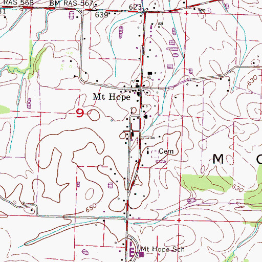 Topographic Map of Mount Hope Church of Christ, AL