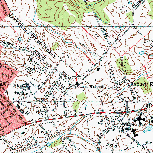Topographic Map of East Maryville Cemetery, TN
