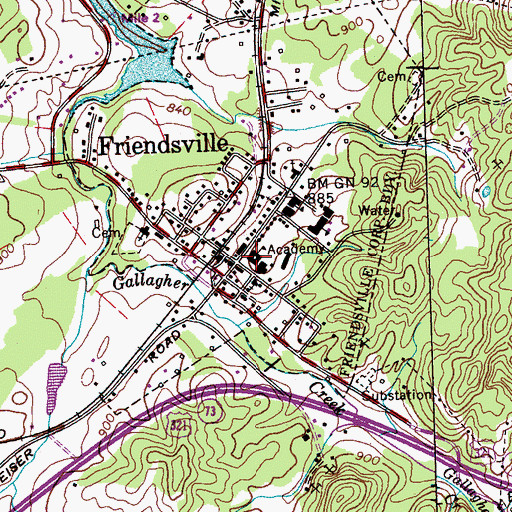 Topographic Map of Friendsville Academy, TN