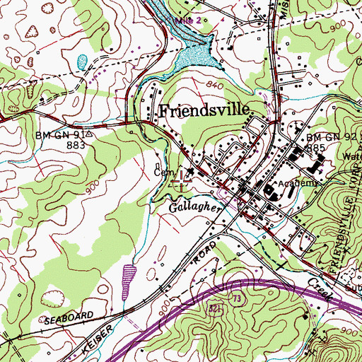 Topographic Map of Friendsville Cemetery, TN