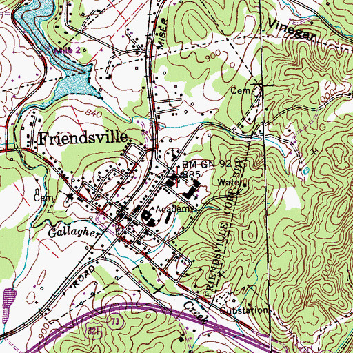 Topographic Map of Friendsville High School (historical), TN