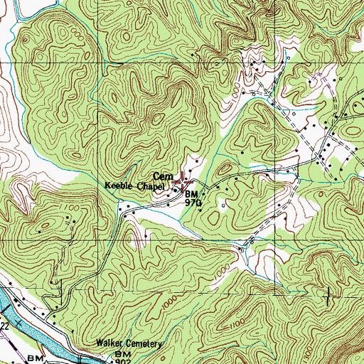 Topographic Map of Keebles Chapel Cemetery, TN