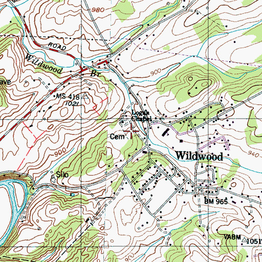 Topographic Map of Logans Chapel Cemetery, TN