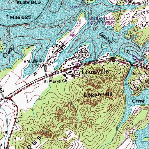 Topographic Map of Louisville Junior High School (historical), TN