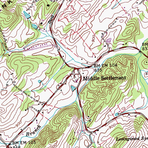 Topographic Map of Middlesettlements Cemetery, TN