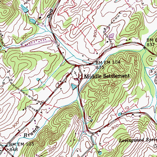 Topographic Map of Middlesettlements Methodist Church, TN