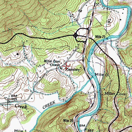 Topographic Map of Millers Cove Cemetery, TN