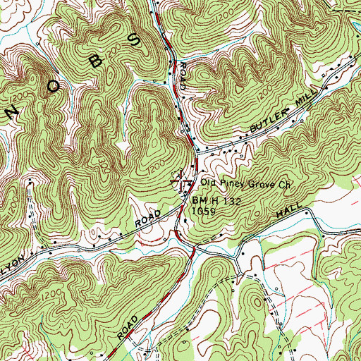 Topographic Map of Old Piney Grove Cemetery, TN