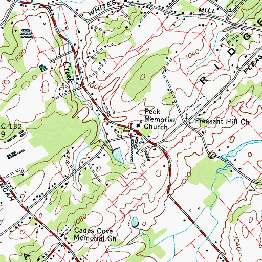 Topographic Map of Pecks Chapel Cemetery, TN
