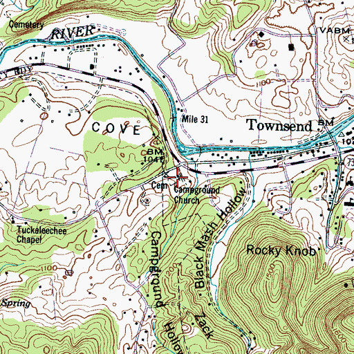 Topographic Map of Tuckaleechee Campground Cemetery, TN