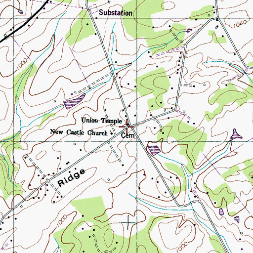 Topographic Map of Union Temple Cemetery, TN