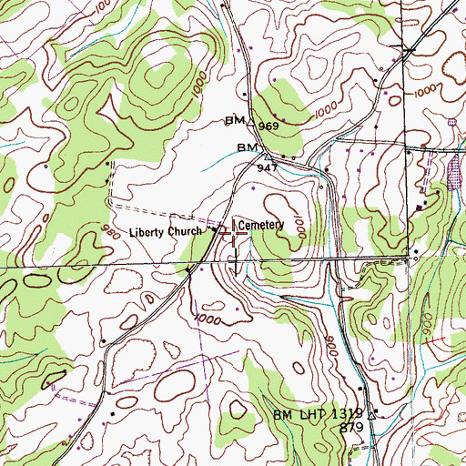 Topographic Map of Liberty Cemetery, TN