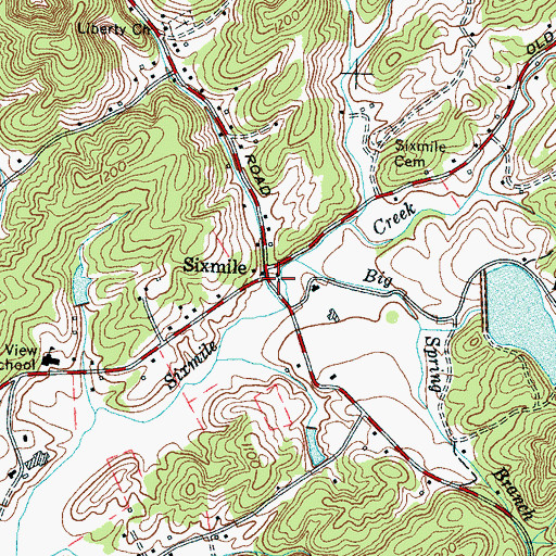 Topographic Map of Six Mile Baptist Church, TN