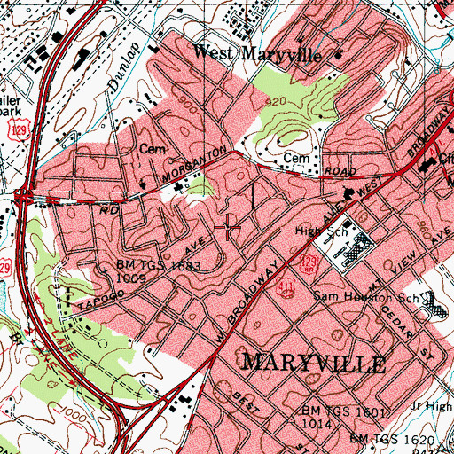 Topographic Map of Second Presbyterian Church, TN
