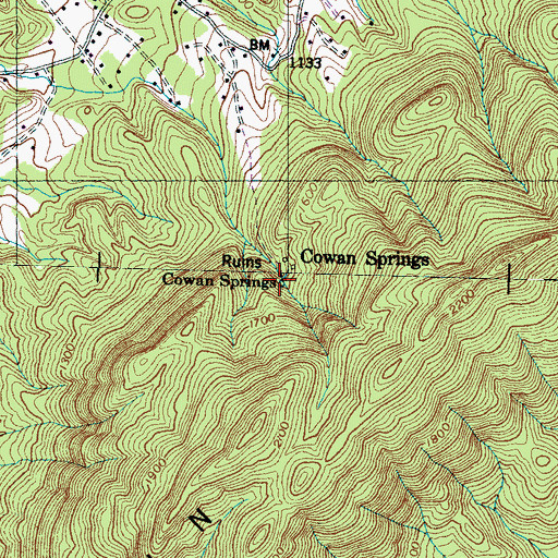 Topographic Map of Cowan Springs, TN
