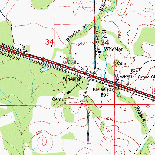 Topographic Map of Wheeler Spring, AL