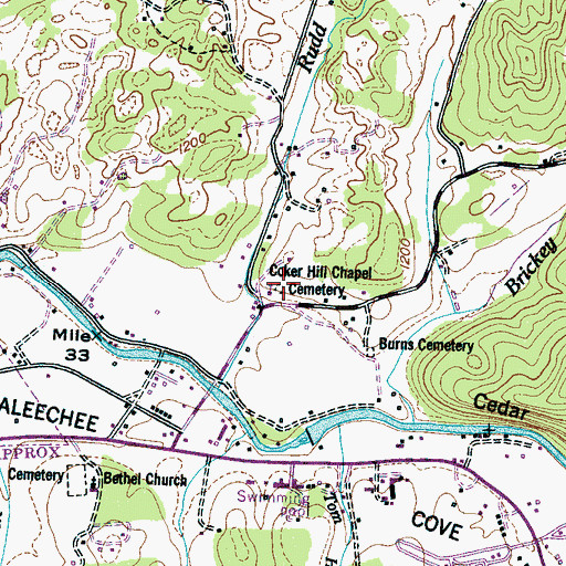 Topographic Map of Tuckaleechee Primitive Baptist Church Cemetery, TN