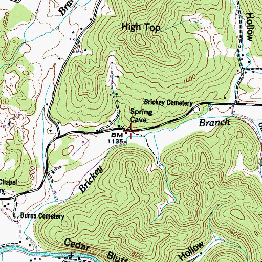 Topographic Map of Cave Spring, TN