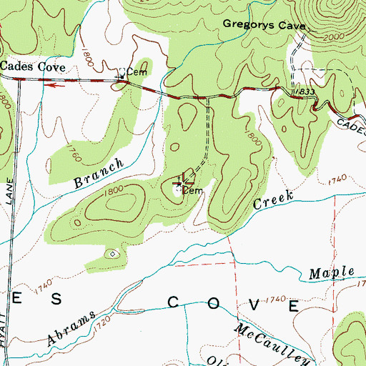 Topographic Map of Cades Cove Primitive Baptist Church, TN