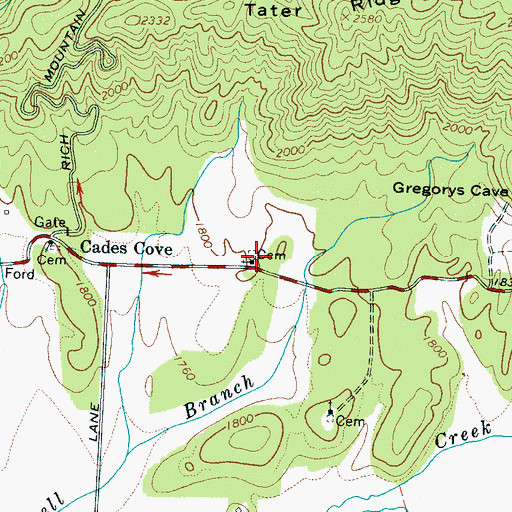 Topographic Map of Cades Cove Methodist Church Cemetery, TN
