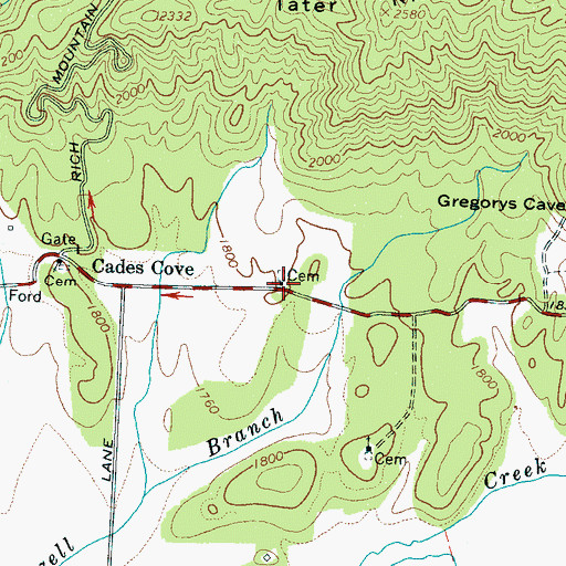 Topographic Map of Cades Cove Methodist Church, TN