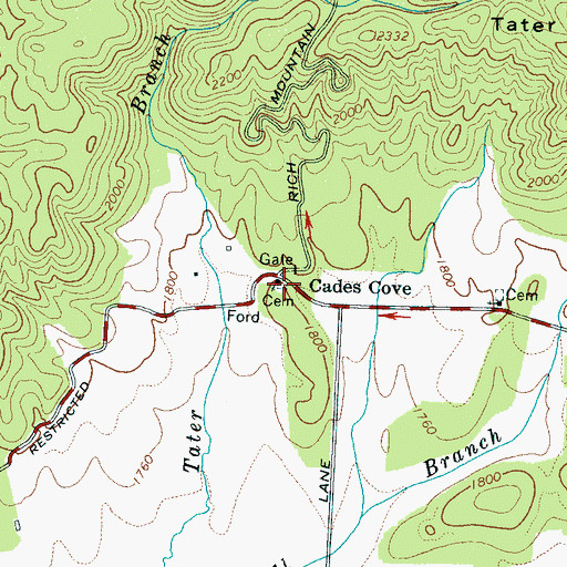Topographic Map of Cades Cove Missionary Baptist Church Cemetery, TN