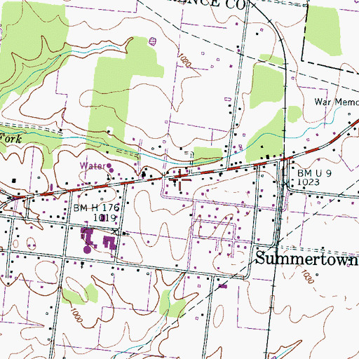 Topographic Map of Summertown Baptist Church, TN