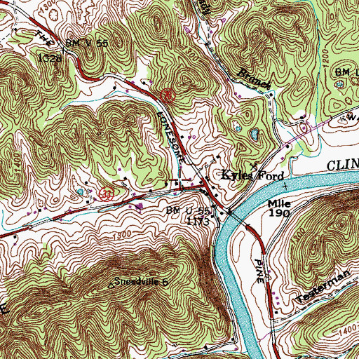 Topographic Map of Kyles Ford Baptist Church, TN