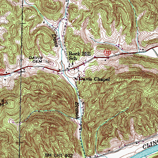 Topographic Map of Davis Chapel School (historical), TN