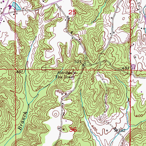 Topographic Map of Aldridge Fire Tower, AL