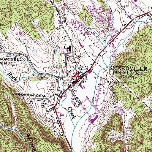 Topographic Map of Hancock County Courthouse, TN