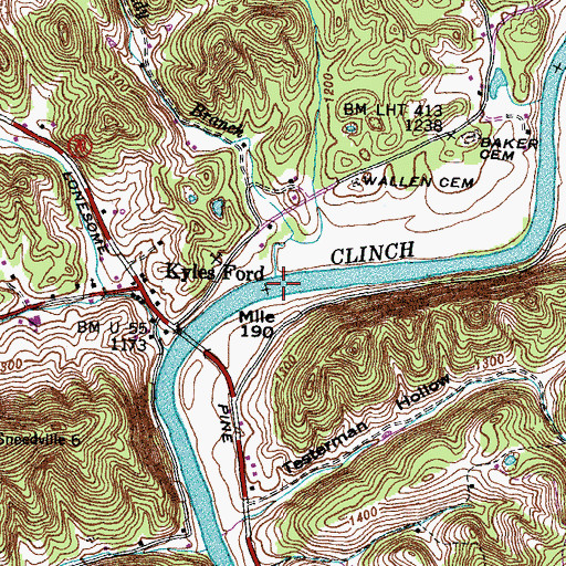 Topographic Map of Kyles Shoals, TN