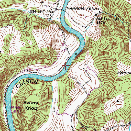 Topographic Map of Thirtymile Shoals, TN