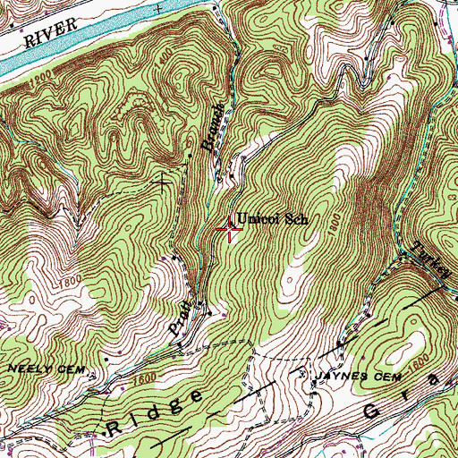 Topographic Map of Unicoi Church (historical), TN