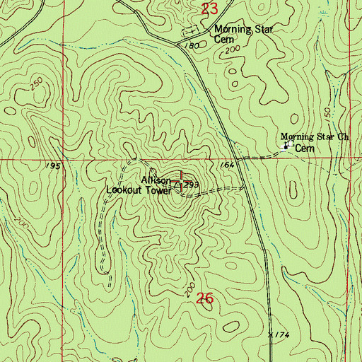 Topographic Map of Allison Lookout Tower, AL